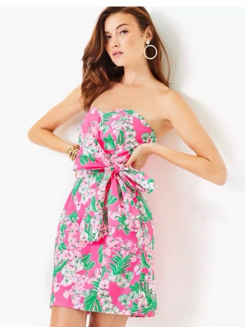 Lilly Pulitzer Stela strapless bow dress Roxie Pink "Worth a Look" NWOT  8